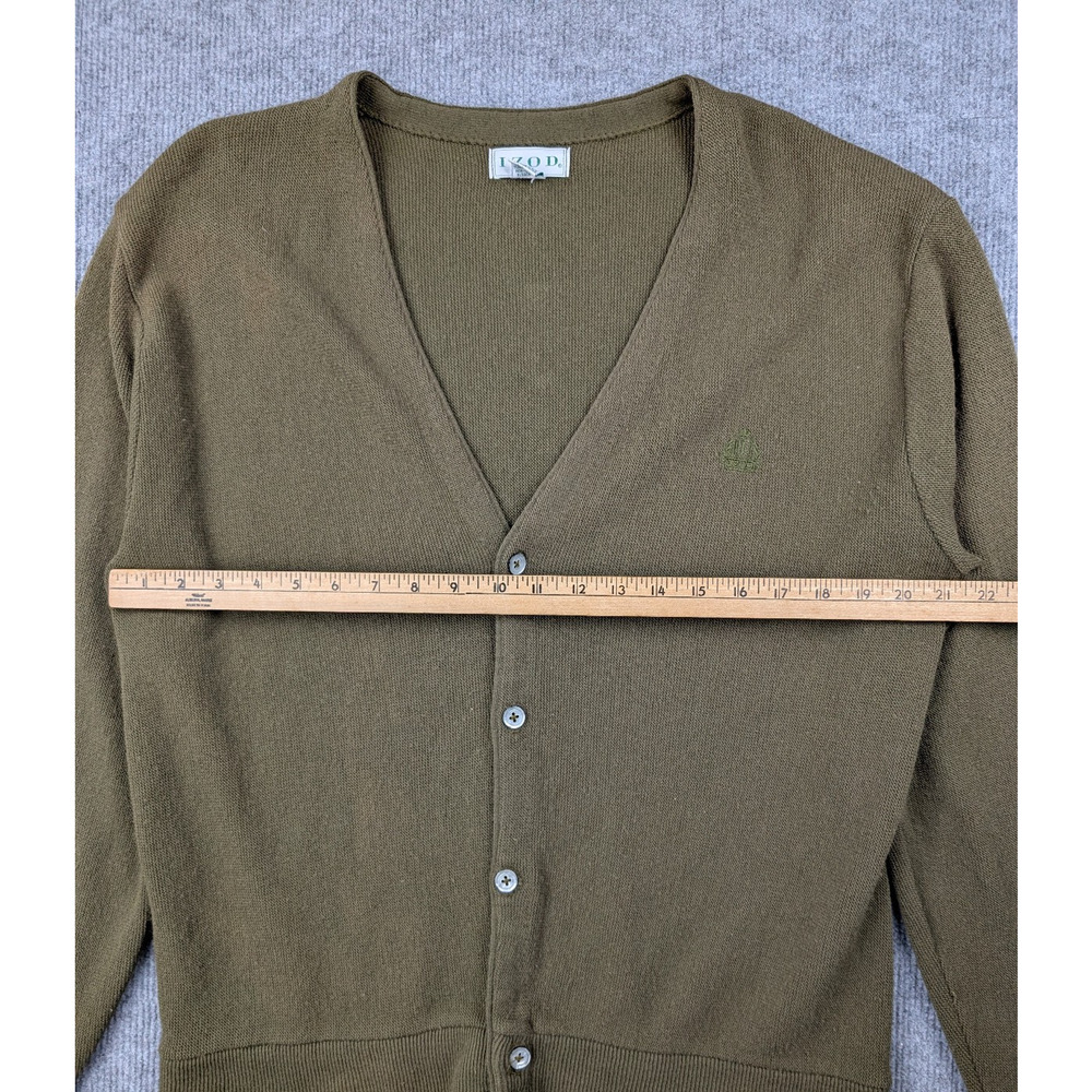 Vintage Izod Cardigan Mens Large Sweater Retro Preppy USA Made Acrylic Green - Picture 3 of 9